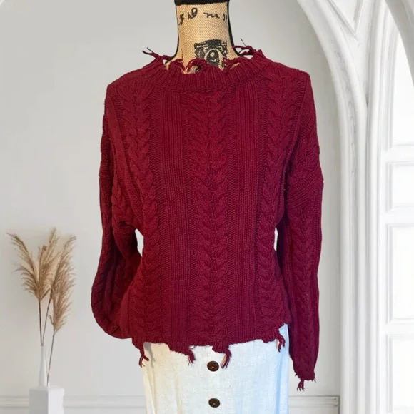 Boohoo Burgundy Cable Knit Sweater - Picture 5 of 11